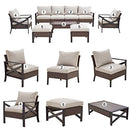 Festival Depot 9 Pcs Patio Outdoor Furniture Conversation Set Sectional Sofa with All-Weather Brown PE Rattan Wicker Back Chair, Ottoman, Coffee Table and Soft Thick Removable Couch Cushions