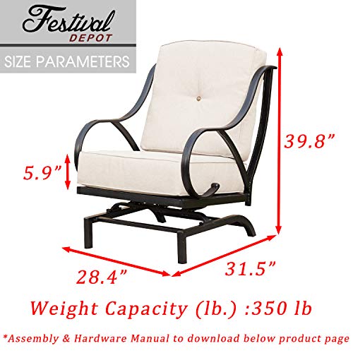 Festival Depot Dining Outdoor Patio Bistro Furniture Armchairs with Curved Armrest with 5.9''Thick Comfortable&Soft Cushions Premium Fabric Metal Frame Set Garden Seating All-Weather Yard Porch,White