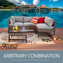 Festival Depot Patio Side End Coffee Table Outdoor Biatro Dining Furniture with Metal Steel Frame, Wood Grain Desktop and Rattan Wicker for Poolside Deck (23.6" x 23.6" x 13.3")