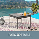 Festival Depot Patio Wicker Side Table, All-Weather Rattan Square Coffee Table with Metal Steel Frame Wooden-Like End Table Top Outdoor Sectional Furniture for Garden Pool Backyard Lawn
