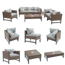 Festival Depot 8 Pieces Outdoor Furniture Patio Conversation Set Combination Sectional Sofa Loveseat All-Weather Wicker Metal Armchairs with Seating Back Cushions Side Coffee Table,Gray