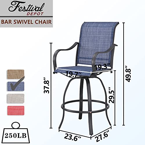 Festival Depot 8pcs Patio Dining Set Bar Height Stools Swivel Bistro Chairs with Armrest and Tempered Glass Top Table Metal Outdoor Furniture for Yard (6 Chairs,2 Table) (Blue)