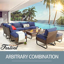 Festival Depot 7 Pieces Patio Furniture Set, All-Weather PE Rattan Wicker Metal Frame Sofa Outdoor Conversation Set Sectional Couch Corner Chair with Cushion Ottoman and Coffee Table for Deck (Blue)