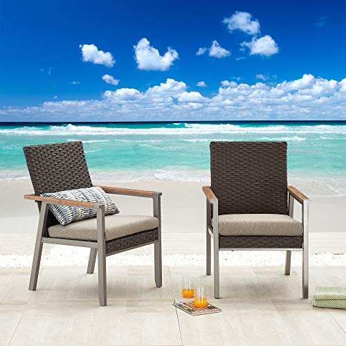 Festival Depot 2pcs Patio Armchair Set Metal Chair with Seat Cushions and Rattan Wicker Back Outdoor Furniture for Bistro Lawn Garden All-Weather