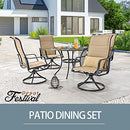 Festival Depot 5 Pieces Patio Dining Conversation Set, 4 Swivel Bistro Armrest Chair & 1 Round Metal Table with 2.04" Umbrella Hole for Deck Poolside Porch Backyard