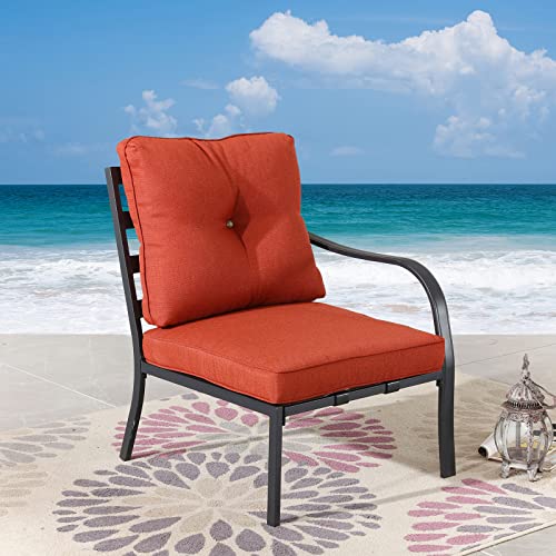 Festival Depot Patio Dining Chair Outdoor Bistro Single Sofa with Removable Thick Cushion Metal Frame All Weather Sectional Conversation Furniture for Backyard Pool Deck Garden (Red)