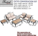 Festival Depot 7pcs Patio Conversation Set Sectional Metal Chairs with Cushions Coffee Tables All Weather Outdoor Furniture for Garden Backyard, Beige