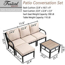 Festival Depot 5 Pieces Patio Conversation Set Sectional Chair Ottoman with Thick Cushions and Side Coffee Table All Weather Metal Outdoor Furniture for Deck Garden, Beige