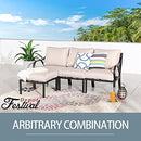 Festival Depot Dining Outdoor Patio Bistro Furniture Ottoman Footstool with Slatted Steel Frame Legs with Embed Premium Fabric Soft & Comfortable 4.3" Cushion Foot Rest for Garden Yard All-Weather