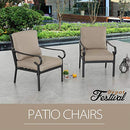 Festival Depot 2 pcs Patio Dining Chairs Metal Bistro Armchairs with Cushions All Weather Outdoor Furniture for Porch Deck Garden, Khaki