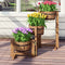 Festival Depot Patio Outdoor Planter Rustic Tri-Tier Wooden Flower Pot Shelf with Buckets Garden Decorative Barrel Stand for FD15113 FD15113