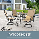 Festival Depot 5-Piece Patio Dining Sets Outdoor Furniture with Round Swivel Chairs Deck Table High Textilene Back and Metal Frame for Backyard Porch Lawn Garden