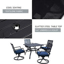 Festival Depot Patio Dining Set 5-Piece Outdoor Metal Furniture Set, 4 Swivel Chairs and 1 Square Dining Table with 1.61" Umbrella Hole for Porch Lawn Garden Balcony Pool Backyard, Black