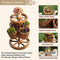 Festival Depot Rustic Outdoor Patio Furniture Wooden Wagon Barrel Flower Planter Pot Stand with Wheel, Buckets for Garden Backyard, Wood