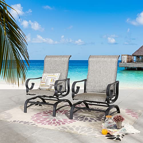 Festival Depot Patio Dining Chairs Set of 2 Outdoor Armchair Furniture with High Textilene Back and Metal Frame for Backyard Porch Lawn Deck Garden•_öGrey