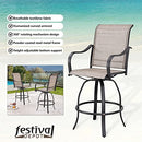 Festival Depot 11Pcs Bar Bistro Outdoor Patio Dining Furniture Sets High Stools 360° Swivel Chairs With Slatted Steel Curved Armrest Coffee Table Tempered Glass Desktop (8 Chairs,3 Table)