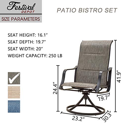 Festival Depot 2 PC Patio Dining Chairs High Back Swivel Chairs with Textilene Fabric and Curved Armrest Outdoor Furniture for Deck Garden Pool (Grey)