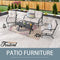 Festival Depot 4 pc Conversation Set Patio Outdoor ArmChairs Loveseat Set with Coffee Table Fabric Metal Frame Furniture Garden Bistro Seating Thick Soft Cushions