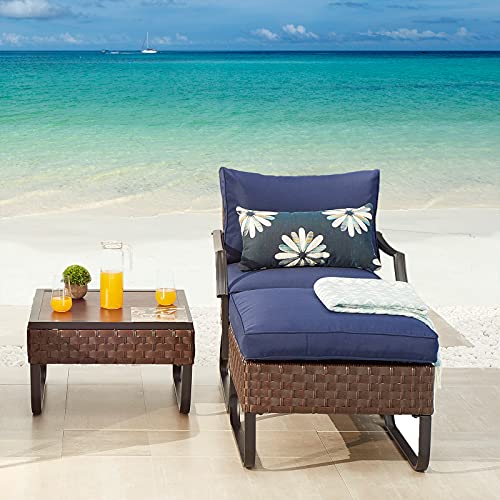 Festival Depot 3 Pieces Patio Furniture Set, All-Weather PE Rattan Wicker Metal Frame Sofa Outdoor Conversation Set Sectional Couch with Cushion Ottoman and Coffee Table for Deck Poolside (Blue)