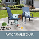 Festival Depot 4 Piece Patio Armrest Dining Chair Set with Breathable Textilene Fabric and Metal Frame Outdoor Furniture for Deck Poolside Garden Lawn Porch (Blue)