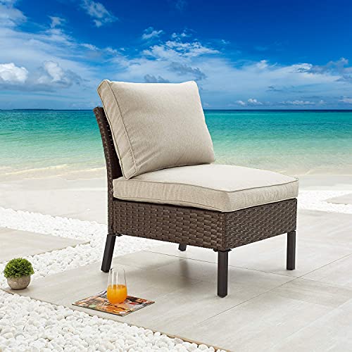 Festival Depot 1 Pieces Outdoor Patio Non-Armrest Chair Armless Sofa with Couch Cushions and Metal Frame Wicker Rattan Furniture for Garden Backyard Poolside Deck