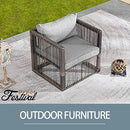 Festival Depot Wicker Patio Single Sofa, Outdoor Armchair, All-Weather Brown PE Rattan Couch Chair Waterproof Sectional Furniture for Balcony Garden Pool Lawn Backyard (Grey Thick Cushion)