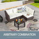 Festival Depot 5 Pcs Patio Conversation Set Outdoor Furniture Combination Sectional Sofa All-Weather PE Wicker Metal Armchairs with Seating Back Cushions Side Coffee Table (Beige)