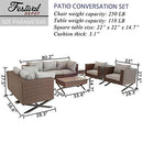 Festival Depot 9 pcs Outdoor Furniture Patio Conversation Set Sectional Corner Sofa Chairs with X Shaped Metal Leg All Weather Brown Rattan Wicker Square Side Coffee Table with Grey Seat Back Cushions