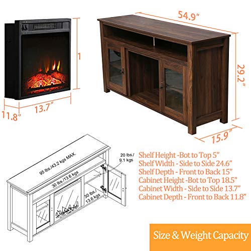 Festival Depot 55" Wide TV Stand with Electric Fireplace Console for TVs up to 60" for Home Living Room (55inch Walnut)