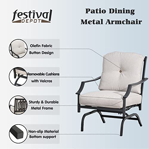Festival Depot 4 pc Conversation Set Patio Outdoor ArmChairs Loveseat Set with Coffee Table Fabric Metal Frame Furniture Garden Bistro Seating Thick Soft Cushions
