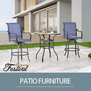 Festival Depot 3 Pcs Patio Bistro Set High Stools Outdoor Furniture with 360å¡ Swivel Armrest Chairs, Tempered Glass Desktop Coffee Table, Metal Frame for Deck Poolside Garden Porch