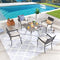 Festival Depot 5 Piece Patio Furniture Set 4 Outdoor Wrought Iron Dining Chairs with Thick Seat Cushions and Square Metal Table with 2.16" Umbrella Hole for Garden Yard Deck