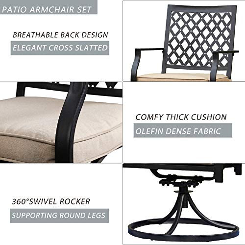 Festival Depot Patio Dining Set 5-Piece Outdoor Metal Furniture Set, 4 Swivel Chairs and 1 Square Dining Table with 1.61" Umbrella Hole for Porch Lawn Garden Balcony Pool Backyard, Black