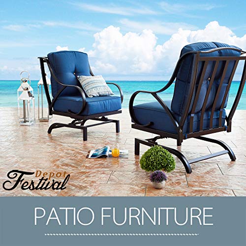 Festival Depot 3-Piece Outdoor Patio Dining Chairs Set Garden Bistro Square Metal Table and Seating Set with Thick Cushions