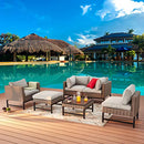 Festival Depot 6pc Patio Conversation Set Combination Sectional Corner Sofa Set Outdoor All-Weather Wicker Metal Chairs with Seating Back Cushions Side Coffee Table Ottoman Garden Poolside,Gray