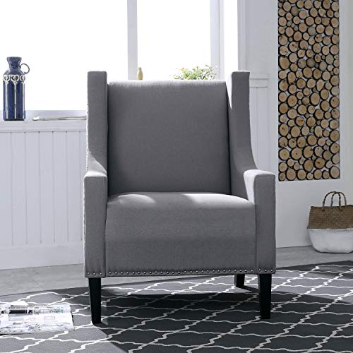 Festival Depot 2 pcs Indoor Modern Fabric Furniture Set Accent Arm Chair Single Sofa for Living Room Bedroom with Wingback and Comfortable Seat, 28.7" x 18.9" x 30.7", Grey