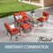 Festival Depot 6 Pcs Patio Conversation Set Sectional Sofa Chair Outdoor Furniture All-Weather Bistro Set with Armchair Left-arm&Right-arm Armless Chair Ottoman Side Table for Garden Porch Deck (Red)