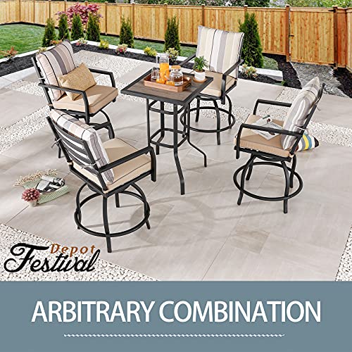 Festival Depot 24.8" Patio Table Square Bar Height Table with Metal Frame and Wood Grain Top Outdoor Furniture for Bistro Deck Lawn