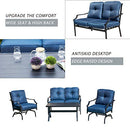Festival Depot 4 pc Conversation Set Patio Outdoor ArmChairs Loveseat Set with Coffee Table Fabric Metal Frame Furniture Garden Bistro Seating Thick Soft Cushions
