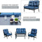 Festival Depot 4 pc Conversation Set Patio Outdoor ArmChairs Loveseat Set with Coffee Table Fabric Metal Frame Furniture Garden Bistro Seating Thick Soft Cushions