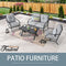 Festival Depot 4 pc Conversation Set Patio Outdoor ArmChairs Loveseat Set with Coffee Table Fabric Metal Frame Furniture Garden Bistro Seating Thick Soft Cushions