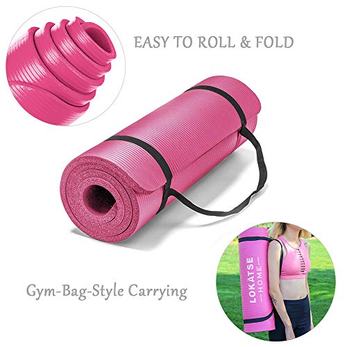 LOKATSE HOME Yoga Mat Thick,Non Slip Men Women Exercise Mat for Home Floor Gym of Workout with Carry Strap 72x24.4x2/5Inches