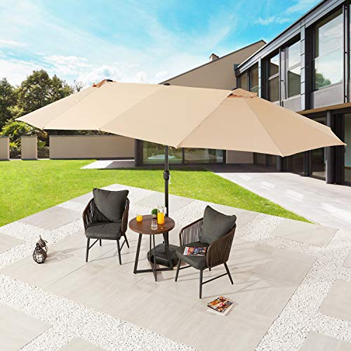 Festival Depot 14.7 ft Patio Umbrella Outdoor Large Twin Umbrella Double-Sided Ventilation Sun Canopy Market Umbrella with Aluminum Pole Handle Crank Without Base for Garden, Poolside, Deck