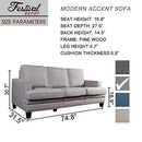 Festival Depot 1 Piece Indoor Modern Fabric Furniture Rivet Edge Armrest 3-Seat Sofa Couch for Living Room Bedroom with Comfortable Seat, 74.8" x 31.5" x 30.7"