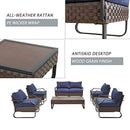 Festival Depot 9 Pcs Patio Outdoor Furniture Conversation Sets Sectional Sofa with All-Weather PE Rattan Wicker Armchair, Loveseat Coffee Side Table and Thick Soft Removable Couch Cushions (Blue)