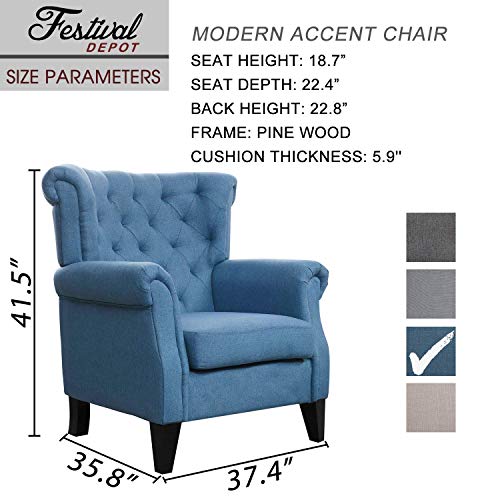 Festival Depot 2 pcs Indoor Modern Fabric Furniture Set Accent Arm Chair Single Sofa for Living Room Bedroom with Deep Seat High Back and Thick Cushions, 37.4" x 35.8" x 41.5"