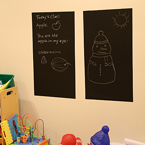Self-Adhesive Wall Blackboard Sticker Chalkboard Decal Wall Sticker with 5 Colored Chalk - Blackboard Contact Paper Vinyl Measures 17.7" X 78.7" - Black