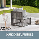 Festival Depot Wicker Patio Single Sofa, Outdoor Right-arm Chair, All-Weather Brown PE Rattan Couch Chair Waterproof Sectional Furniture for Balcony Garden Pool Lawn Backyard (Grey Thick Cushion)