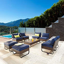 Festival Depot 9 Pcs Patio Outdoor Furniture Conversation Sets Sectional Sofa with All-Weather PE Rattan Wicker Chair,Loveseat Coffee Table and Soft Removable Couch Cushions(Blue)