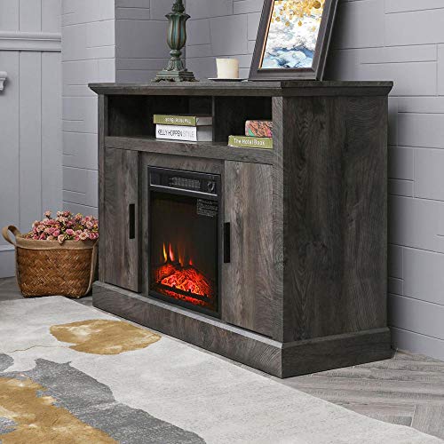 Festival Depot 43" Wide TV Stand with Electric Fireplace Console for TVs up to 55" for Living Room (43inch Dark Grey)